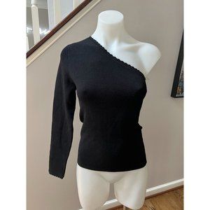 NWT Autumn Cashmere One Sleeve Scalloped Trim Stretch Sweater Black Size Large
